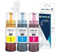 LCL 102 Tinta Compatible con Epson 102 Botella de Tinta Multipack Compatible con ET-2700 ET-2750 ET-2751 ET-2756 ET-2850 ET-2856 ET-3700 ET-3750 ET-4750 ET-4850 ET-4856 ET-15000 ET-4700 (3-Pack CMY)