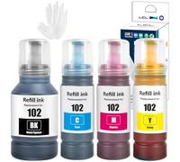 LCL 102 Tinta Compatible para Epson 102 Botella de Tinta Multipack Compatible con Epson EcoTank ET-2700 ET-2750 ET-2751 ET-2756 ET-2850 ET-2856 ET-3700 ET-3750 ET-4750 ET-4850 ET-4856 (4-Pack KCMY)