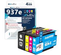 LCL 937E Alta Capacidad Cartucho de Tinta Compatible para HP 937XL 937 XL 937E Reemplazo para HP Officejet Pro 9110b 9117b 9120b 9130b 9720 9730 (4-Pack Negro Cian Magenta Amarillo)