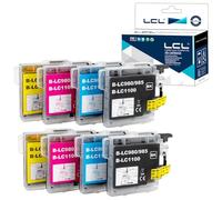 L artucho de Tinta Compatible LC980 LC1100 LC1100BK LC1100C LC1100M LC1100Y (8Pack 2K2C2M2Y) Reemplazo para Brother DCP-J140W 145C 165C 185C 195C 197 197C DCP373CW 365CN 375CW 385C 390CN DCP-377CW
