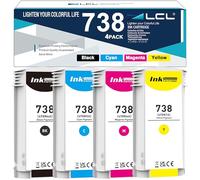L ompatible Cartucho de Tinta 738 Negro Cain Magenta Amarillo 130-ml Reemplazo para HP 738 498N4A 498N5A 498N6A 498N7A DesignJet T850 T950 Printer (4-Pack)