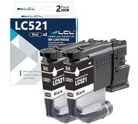 LCL LC521 Negro Cartucho de Tinta Reemplazo para Brother LC521 LC-521 LC521BK LC-521BK Compatible para Brother DCP-J1050DW DCP-J1140DW MFC-J1010DW (2-Pack)