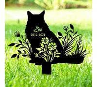 LCMAIT Decoración Personalizada de Tumbas de Perros o Gatos, Lápidas Conmemorativas Personalizadas de Imágenes y Textos de Mascotas, Lápida Tumba Personalizada con Estatua de Silueta de Flores