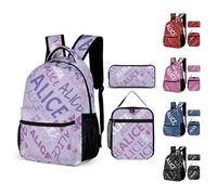 LCMAIT Mochila Escolar Personalizada para Niños Adolescentes Niñas, Mochila con Nombre Fiambrera Caja de Lápices Personalizada para Niñas para de 3 a 12 Años