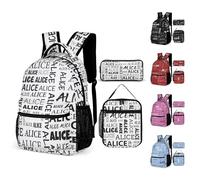 LCMAIT Mochila Escolar Personalizada para Niños Adolescentes Niñas, Mochila con Nombre Fiambrera Caja de Lápices Personalizada para Niñas para de 3 a 12 Años