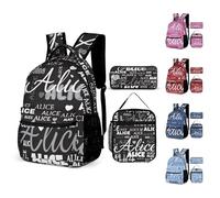 LCMAIT Mochila Escolar Personalizada para Niños Adolescentes Niñas, Mochila con Nombre Fiambrera Caja de Lápices Personalizada para Niñas para de 3 a 12 Años
