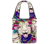 lcndlsoe Bolsa de lona con diseño de ovejas vestidas, gafas de risa, colorido, bolso de hombro para mujer, para el trabajo, compras, gimnasio, Multicolor 1, 14.1x14.9in/36x38cm