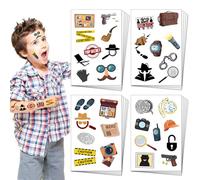 Lcnjscgo 20 hojas de tatuajes temporales de detective espía de agente secreto, pista de detective misterioso, recuerdos de fiesta, accesorios, decoración, kit de juego espía para niños y niños