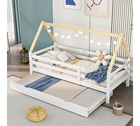 Lcoho Casa sull'Albero - Cama individual para niños extraíble y deslizante, con ruedas inferiores, madera maciza, color blanco