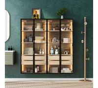 Lcoho Juego de 2 armarios de baño medianos con barra de luz, 73 cm de ancho, con 2 cajones grandes y 2 puertas, puerta de cristal