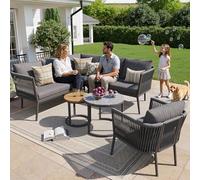 Lcoho Juego de salón de jardín para 5 - 6 personas, gran juego de sofá de exterior, 6 piezas de ratán de polietileno con asiento impermeable y juego de cojines, sofá esquinero modular para terraza