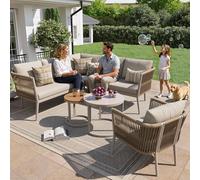 Lcoho Juego de salón de jardín para 5 - 6 personas, gran juego de sofá de exterior, 6 piezas de ratán de polietileno con asiento impermeable y juego de cojines, sofá esquinero modular para terraza