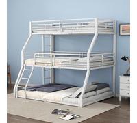Lcoho litera, 90x200cm, estructura de cama metálica, cama de hierro, litera triple, para niños, jóvenes y adultos (Blanco)