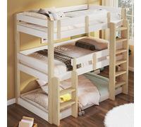 Lcoho Litera de 90 x 190 cm, litera triple para niños, adolescentes y adultos, color blanco + natural