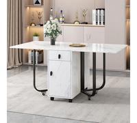 Lcoho Mesa de comedor plegable (1 unidad) con armario y cajones 2, mesa de cocina plegable mesa versátil, mesa de comedor que ahorra espacio con 4 patas de soporte, con polea (blanco/negro)