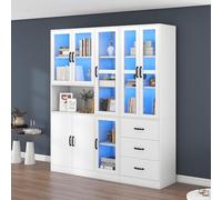 Lcoho Vitrina de cristal, vitrina de doble puerta con estantes móviles, armario alto para salón, vitrina de pie, armario de baño (blanco -2, 180 x 40 x 200 cm)