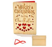 LCOLYDM Tarjeta de Navidad con texto en inglés «To The One I Love», de | Madera de bambú de alta calidad, corazones románticos cortados con láser, perfecto para pareja, esposa, marido, 18 x 14 cm
