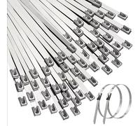 LCOUACEO Abrazaderas Metálicas 150 x 4,6 mm, 100 Piezas Bridas para Cables de Acero Inoxidable Plateado Sujetacables Resistentes - Bridas Metálicas - Resistencia de 120 kg