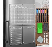 LCPCX Pizarra magnética acrílica de borrado en seco para nevera, juego de 3 pizarras transparentes de planificación mensual y semanal, incluye 6 marcadores de borrado en seco, 1 borrador y soporte