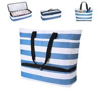 LCSHENGMIN Sac de Plage XXL, 50 x 29 x49cm Sac Fourre Tout Sacs de Plage, Sac Plage Pliable et Léger, Multi Poches Pliable Cabas Plage, Grand Sacs de Plage Femme avec Démontable Sac Isotherme