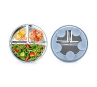 LCUHAVA Platos Divididos de Acero Inoxidable, 2 PCS Platos de Acero Inoxidable 21 CM, Plato Inox, Inoxidable Bandeja Antideslizante, para Cenas, Aperitivos, Fiestas