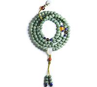 LCUVIMPEX brazaletes de madera, Pulsera de 108 cuentas oración Mala con raíz Bodhi, elástica, verde y blanca, 23 cm