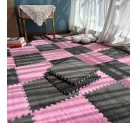 LCUVIMPEX Losetas de moqueta de Felpa con diseño Entrelazado Interlocking Plush EVA Foam Floor Mat Puzzle Rug 30x30x1cm Multiple Pack Sizes Multicolor(Grey and Pink,10Pcs)