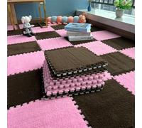 LCUVIMPEX Losetas de moqueta de Felpa con diseño Entrelazado Interlocking Plush EVA Foam Floor Mat Puzzle Rug 30x30x1cm Multiple Pack Sizes Multicolor(Brown and Pink,10Pcs)