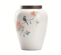 LCUVIMPEX Urna pequeña de cerámica para Gatos, Urna de cerámica 8 Pulgadas for Cenizas humanas, Recuerdo con pájaros y Flores