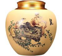 LCUVIMPEX Urna pequeña de cerámica para Gatos, Urna de cremación cerámica for Cenizas humanas con diseño Rata del Zodiaco Chino Negro(Rat)