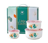 lcvtos Cuencos de Cerámica con Tapa, Juego de 3 Cuencos Encajables, Aptos para Horno, Microondas y Lavavajillas. Cuencos de Porcelana para Almuerzo y Almacenamiento de Cocina(250/500/750 ml) (B)
