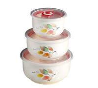 lcvtos Cuencos de Cerámica con Tapa, Juego de 3 Cuencos Encajables, Aptos para Horno, Microondas y Lavavajillas. Cuencos de Porcelana para Almuerzo y Almacenamiento de Cocina(250/500/750 ml) (F)
