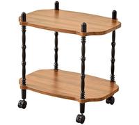 lcvtos Side Table with Storage, Modern Coffee Table with 2 Shelves, Retro Solid Wood Table for Living Room, Bedroom, Quiet Rolling Wheels, Easy Assembly