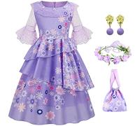 LCXYYY Isabela Madrigal Costume Cosplay Mirabel Isabela Púrpura Vestido de Bailarina con Guirnalda y Bolsa para Niña Halloween Carnaval Cumpleaños Mascarada Fiesta Bebé Ceremonia Disfraz 3-9 años