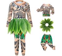 LCXYYY Maui Disfraz Niños Cosplay Vaiana Demigods Maui Top Pantalones con Cinturón de Hojas Set 3 Piezas Fancy Dress Up Halloween Navidad Carnaval Cumpleaños Fiesta Costume para Edad 2-10 años