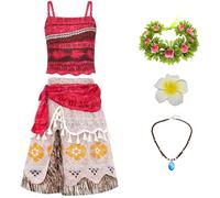 LCXYYY Niña Aventura Disfraz Hawaii Estampado Top Falda con Collar Guirnalda Clip Cosplay Ocean Princess Navidad Carnaval Halloween Fiesta Cumpleaños Mascarada Vestido de Baile