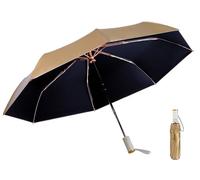 LCY Paraguas plegable automático anti-UV, dorado, pequeño paraguas ligero y compacto para el sol y la lluvia, Negro , talla única