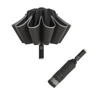 LCY Sombrilla plegable compacta invertida automática, anti-UV, paraguas grande resistente al viento con rayas reflectantes, Negro, Taille unique