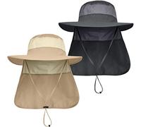 LCZTN Gorra de safari con protección solar UPF 50+ para hombre, ala ancha, para pesca, senderismo, con solapa para el cuello, para trabajo en el jardín, Paquete de 2, gris oscuro y caqui, altoa
