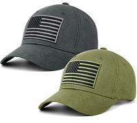 LCZTN Paquete de 2 gorras de béisbol de la bandera americana para hombres y mujeres, de perfil bajo, sombrero liso para papá, Gris y verde militar, talla única