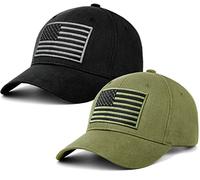 LCZTN Paquete de 2 Gorras de béisbol de la Bandera Americana para Hombres y Mujeres, de Perfil bajo, Sombrero Liso para papá, Negro y Verde Militar, Talla única