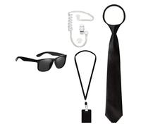 Ldabrye 4 accesorios de disfraz de servicio secreto, espías de agente, Halloween, cosplay, para hombres, adolescentes, disfraz de guardia de seguridad secreta, Juego individual negro, Talla única