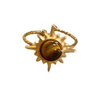 [Ldabrye] Anillo de color dorado ajustable único piedra marrón geométrica dedo accesorios elegante para negocios casual joyería