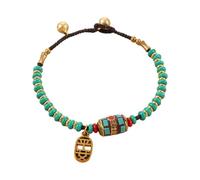 Ldabrye Cadena de mano artesanal hecha a mano con cuentas tibetanas nepalesas con piedras turquesas naturales para expresión cultural de moda, One Size, como se describe