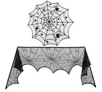 Ldabrye Camino de mesa de encaje con telaraña para decoración de fiestas, tela de araña negra