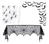 Ldabrye Camino de mesa de encaje con telaraña para decoración de fiestas, tela de araña negra