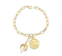 Ldabrye Delicada cadena de oro de 14 quilates con forma de luna y estrella, regalo delicado para amantes de la moda, ligera, vacaciones en la playa, talla única, como se describe