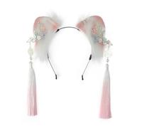 Ldabrye Diadema de orejas de gato con flecos, para mujer, adolescente, para transmisión en vivo, carnaval, accesorios para el cabello para mujeres y niñas