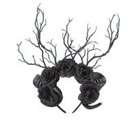 Ldabrye Diadema punk, cuernos de rama para niñas, fiestas temáticas de cumpleaños, accesorios para fotos, cuernos negros, accesorios para el cabello para mujeres y niñas