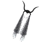 Ldabrye Diadema punk de cuerno de cabra para fiesta de Halloween, reunión con flores y tul, accesorios de juego de rol, accesorios para festival punk